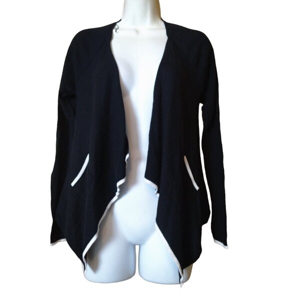 Elle Women's XS Long Sleeve Black Open Front Cardigan Asymmetrical Hem Pockets - Picture 1 of 5